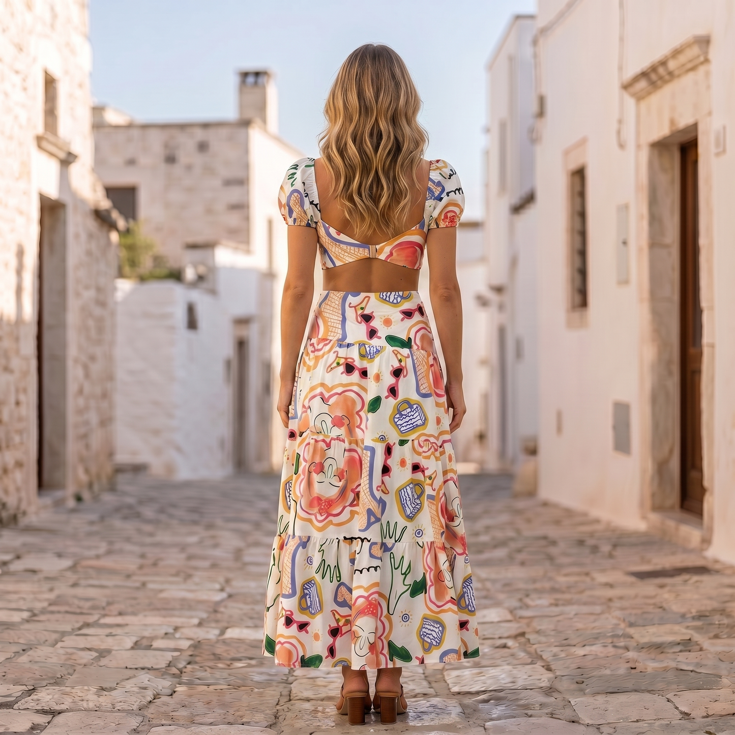 Printed Wrap Skirt Set