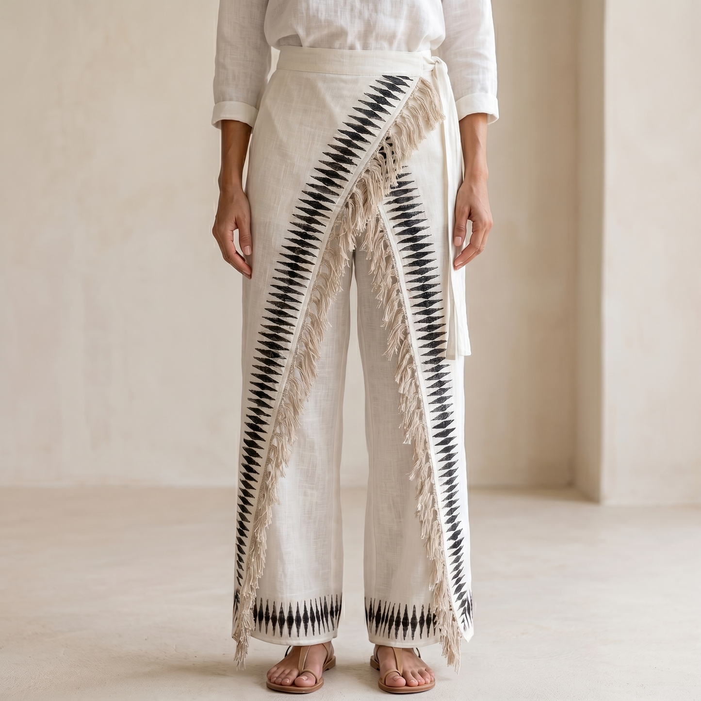 Fringe Contrast Pants