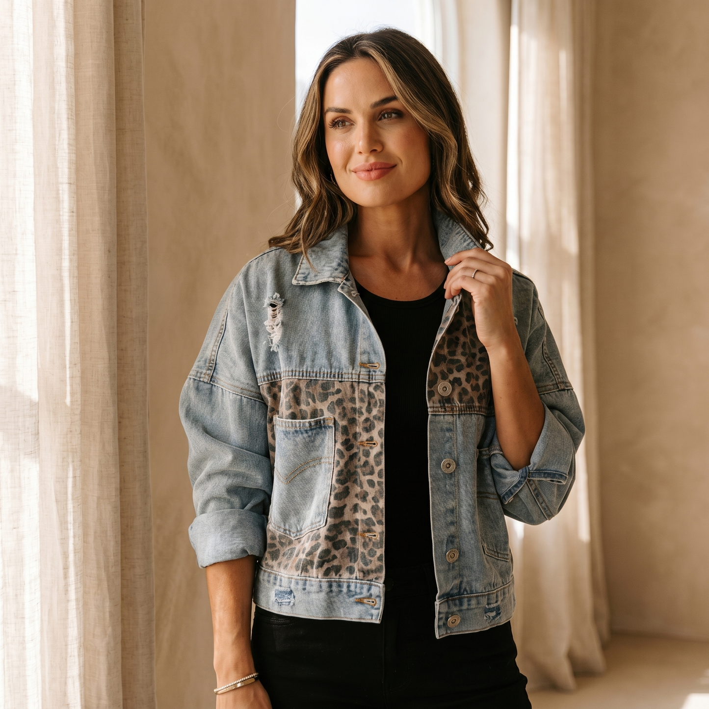 Coast Leopard Patchwork Denim Jacket