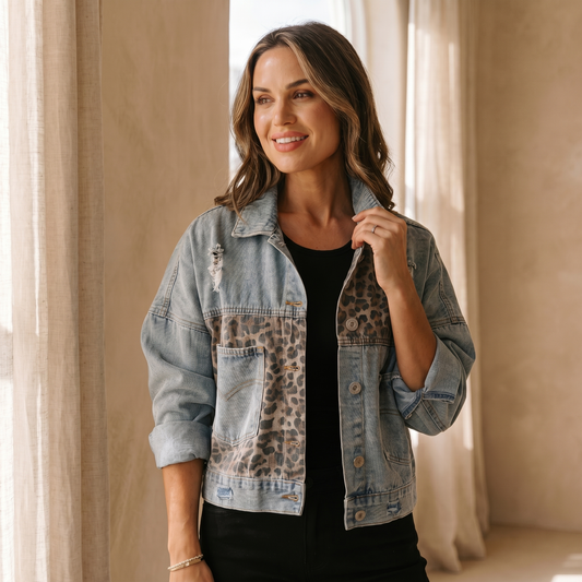 Coast Leopard Patchwork Denim Jacket