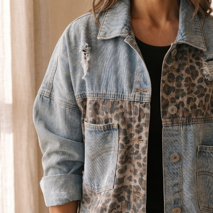 Coast Leopard Patchwork Denim Jacket