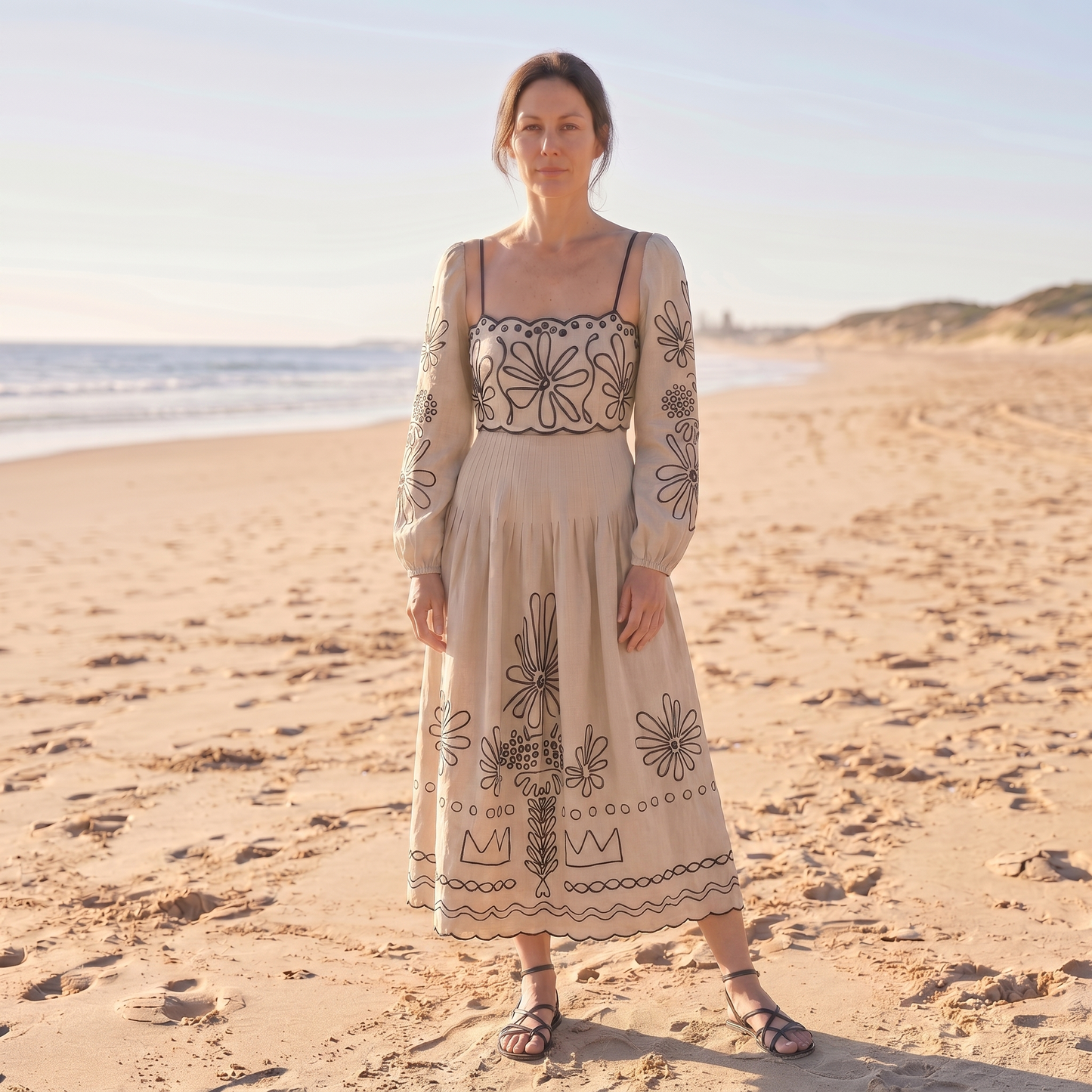 Printed Strap Midi Dress